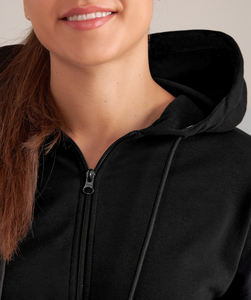 Vente en gros de haut à fermeture éclair en coton de couleur noire sweats à capuche et pantalons en polyester logo personnalisé fermeture éclair courte pour femmes - Product Image 5