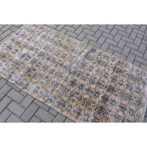 Alfombra de área grande clásica turca Vintage 3,4X6,6 pies de lana hecha a mano de látex de forma Rectangular de retazos abstractos para uso en el pasillo - Product Image 4