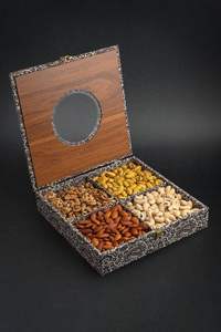 Caja de frutas secas de madera artística de primera calidad con diseño tallado Ideal para Diwali Navidad y regalo de boda - Product Image 2