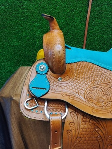 Selle de cheval western LLT la plus vendue, avec conchos turquoise, fausse fourrure, acier inoxydable, cuir lisse, siège rembourré, durable - Product Image 4