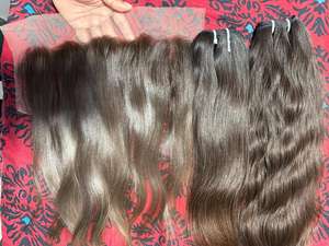 Paquetes de cabello humano de doble estiramiento sin procesar de 100 por ciento con cierre de 6x6 y Topper de cabello de trama de máquina Frontal de 13x4 al por mayor - Product Image 3