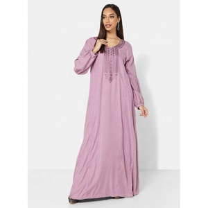 CLASSY LONG IMPRIMÉ ET BRODERIE AVEC MANCHES COMPLÈTES DESIGN ARABE KAFTAN JALABIYA ROBE - Product Image 3