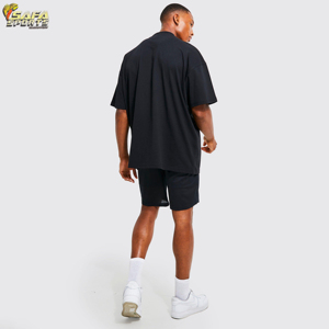 Bas actifs à la mode pour hommes, chemise décontractée de couleur unie et short à taille élastique de grande taille, ensemble deux pièces - Product Image 5