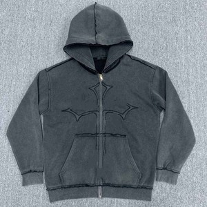 Veste à capuche zippée unisexe vierge personnalisée Monkey Wash Sweat-shirt en éponge française Full Zip Vintage Acid Wash Faux Hoodie - Product Image 1