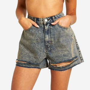 Venta al por mayor de pantalones cortos de verano de color sólido pantalones cortos de mezclilla de las mujeres rasgados/de alta calidad de lavado de efecto desteñido pantalones cortos de mezclilla de las mujeres New Look - Product Image 3