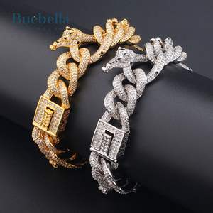 18K Gold Plated 20mm Iced Out Leopard Cuban Bracelet <b>For</b> <b>Men</b> - Product Image 1