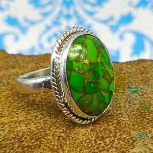Top Vente 925 Sterling Silver Fine Rings Femmes À La Main Belle Vert Cuivre Turquoise Cabochon GIA Certifié Mariages - Product Image 1