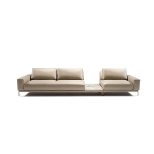 Juego de Sofás Esquineros Contemporáneos de Cuero Genuino Italiano, Patas Altas, Respaldo Alto, Fila Recta, No Inflable, para Sala de Estar de Apartamento - Product Image 1