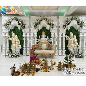 ชุดรูปแบบงานแต่งงานของอินเดียใต้ชุดรูปแบบสีขาวแกรนด์เวทีอินเดียแบบดั้งเดิมเวทีงานแต่งงานธีมสีขาวชุดเจ้าสาวตกแต่งเวที - Product Image 1