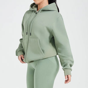 Sweat à capuche oversize zippé pour femme, col montant, léger, en coton, streetwear, écologique, doublé, respirant, pour l'hiver - Product Image 4