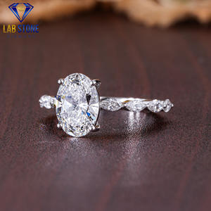 Lab-Stone 3,63 TDW Oval & Marquise Cut Diamond Anillo de oro blanco Classic Elegance Color DE LA EF-VS - Product Image 2