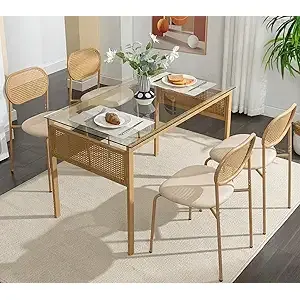 DreamCraft Ensemble moderne de 4 chaises de table à manger extensibles en rotin avec dessus en verre et décor de canne pour la maison et la cuisine Vietnam - Product Image 5