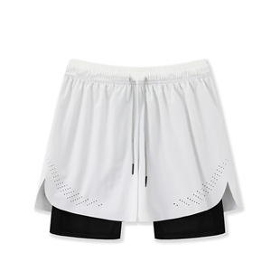 Top Qualité 2025 Logo Personnalisé Athlétique Courir Fitness Shorts Double Couche Solide Style Décontracté pour hommes - Product Image 3