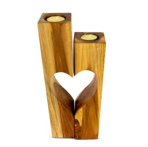 Wood heart shape tabletop votive holder indoor & outdoor <b>tealight</b> candle holder home hotel office wedding party decoration - Product Image 3