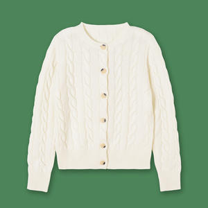 Cardigan décontracté d'hiver respirant en coton doux, couleur unie, col en V, logo personnalisable sur le devant, pour un port confortable, pull pour femme - Product Image 3