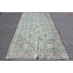 Tapis turc vintage grande surface 5.2 x 8.7ft classique vert beige patchwork design fait à la main laine latex pour couloir chambre décor - Product Image 1