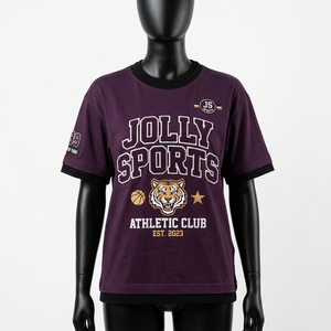 T-shirt double couche en coton premium 200 GSM pour femme, violet, avec logo imprimé à l'intérieur contrastant - Product Image 6