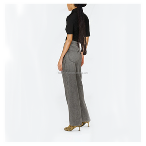 ผู้ผลิต OEM กางเกงยีนส์ทรงตรงเอวสูงแบบลำลองสำหรับผู้หญิง ผ้าฝ้าย 100% ระบายอากาศได้ดี เป็นมิตรกับสิ่งแวดล้อม - Product Image 3