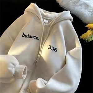 Sudaderas con Capucha para Hombre, Color Gris Oscuro, con Estampado de Letras, Cierre de Cremallera, Bolsillo, Estilo Vintage, Talla Grande, Tejido Grueso - Product Image 4