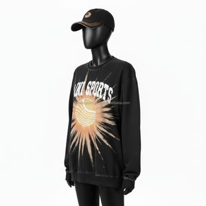 Sweat-shirt pour femme Sun Fade 320 GSM en molleton de coton lourd noir délavé à l'eau de Javel Impression sur écran Logo personnalisé Sweat-shirts respirants pour femme - Product Image 4