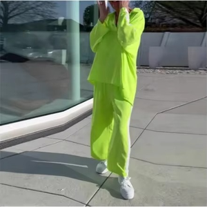 Conjunto de Dos Piezas de Invierno para Mujer, Pantalones Anchos Casuales y Holgados con Cuello de Solapa y Mangas Largas, Transpirables, a la Moda, Traje Deportivo Nuevo - Product Image 5