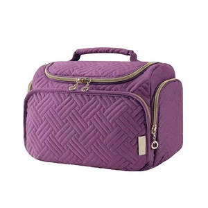 Nueva bolsa de maquillaje de poliéster 100% de alta moda de lujo para mujer, bolsa conveniente con doble cremallera para uso diario y cosméticos de viaje - Product Image 4