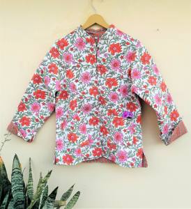 Cotton Handblock Printed <b>Quilted</b> jacket Indian manufacturer New latest Design - Product Image 5