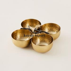 Ensemble de 4 bols martelés en laiton fini antique avec branche noire bol en métal pour fruits secs et dattes - Product Image 1
