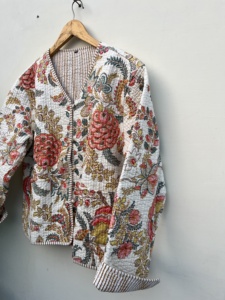Taille libre fait à la main Vintage coton Kantha matelassé Blazers pour femmes cousu à la main Hippie longs manteaux de fourrure vestes courtes pour l'automne - Product Image 6
