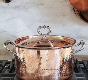 หม้อทำอาหารทองแดงผิวสัมผัสพร้อมที่จับสแตนเลสสีเงินเครื่องครัวเครื่องครัว - Product Image 4