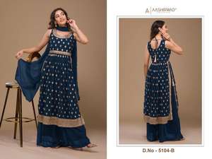 Fausse georgette avec broderie 7mm séquence de travail Nayra Cut Salwar Kameez pour la fête de mariage en plein air - Product Image 3