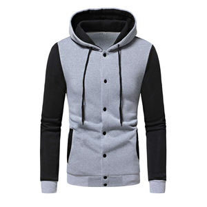 Sudadera con capucha térmica de bloque de Color para hombre, botón con cordón, bolsillos inclinados, recortada de alta calidad, cremallera completa, Invierno 100%, algodón de gran tamaño - Product Image 1