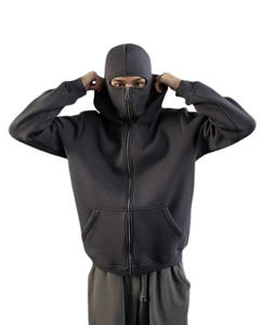 Vente en gros Sweats à capuche unisexe avec logo personnalisé Sweat-shirt d'hiver à capuche en coton oversize zippé brodé lourd à double fermeture éclair - Product Image 4