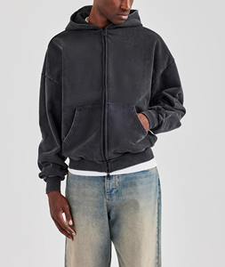 Sweat à capuche à fermeture éclair personnalisé Vintage Boxy Fit Sun délavé pour hommes vente en gros fabricants de pulls à fermeture éclair baggy lavés à l'acide pour hommes - Product Image 3
