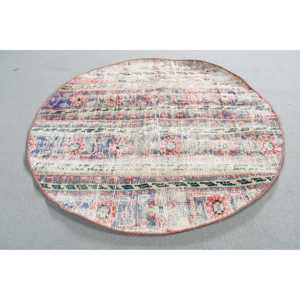 Alfombra de 3,3x3,37 pies, Alfombra Redonda Turca Vintage, Alfombra de Lana Azul - Product Image 2