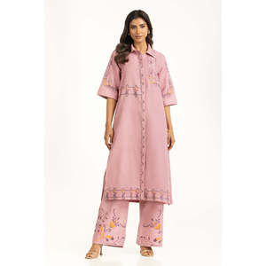 Ensemble décontracté brodé Dobby IPST-44809-B pour femme, haut à manches courtes et jupe au-dessus du genou, taille XS/XS, pour le printemps/été - Product Image 1
