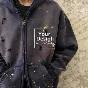 Sudadera doble con capucha de peso pesado desgastada hecha a mano con logotipo personalizado - Product Image 2