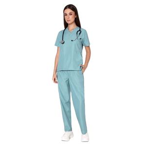 Nouvel arrivage Combinaison de gommage élégante pour femmes Uniforme médical 2 pièces col en V avec poches fonctionnelles Idéal pour les médecins et les infirmières - Product Image 2