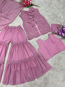 Ropa de fiesta de nuevo diseñador, camisa de trabajo de secuencia bordada con aspecto pesado, parte inferior con encogimiento de hombros, blusa y Dupatta - Product Image 5