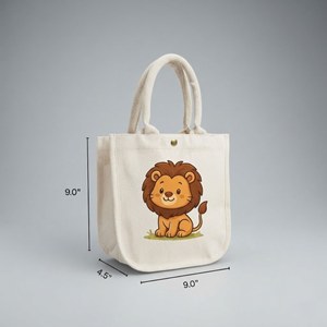 Sac fourre-tout en toile de coton Little Lion 9x9x4,5 pouces, ouverture supérieure, design minimaliste, petite capacité, utilisation toutes saisons - Product Image 1