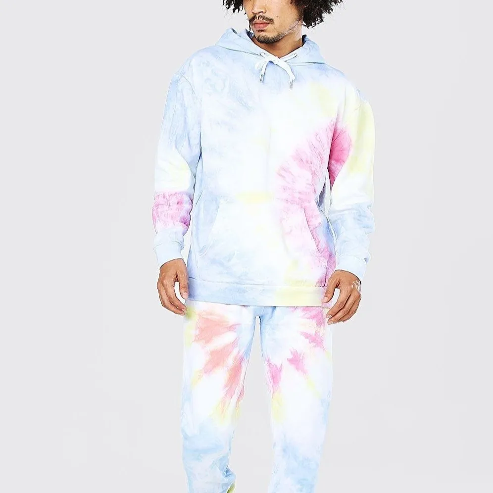 Nuova moda felpa con felpa e pantaloni stile Tie Dye Set tuta da uomo Casual abbigliamento da uomo