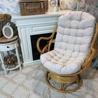 Chaise longue en rotin tissé à la main avec coussin, chaise pivotante de patio avec dossier, chaise de détente pour l'extérieur et l'intérieur