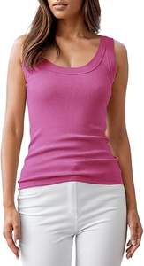 Débardeur en tricot côtelé 100% coton pour femmes, style décontracté à motif solide respirant - Product Image 3