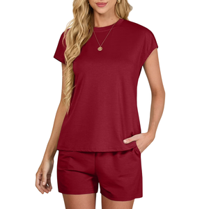 <b>Women's</b> Wholesale Vibrant Colors and Custom Print Shorts Set Relaxed T-<b>Shirt</b> & Comfy Shorts Trendy Summer Wear - Product Image 1