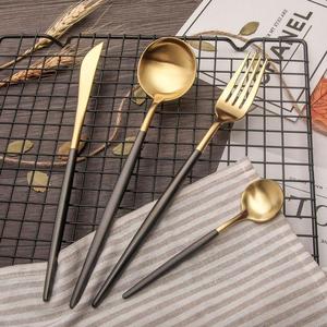Luxury <b>Cutlery</b> <b>Set</b> Wedding Decor Stainless Steel Food Grade Golden Flatware <b>Set</b> With <b>Black</b> Handles Latest Arrival - Product Image 1