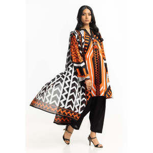 Traje de jardín de 3 piezas estampado naranja para mujer con decoración de botones - Product Image 4