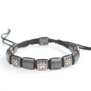 Bracelet en argent sterling 925 à motifs avec pierre d'hématite et cordon noir pour les occasions de cadeaux - Product Image 2