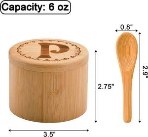 2 packs de boîtes à sel et à poivre en bambou avec 2 cuillères pots à épices Boîte de rangement pour assaisonnements avec couvercle pivotant et aimant - Product Image 2