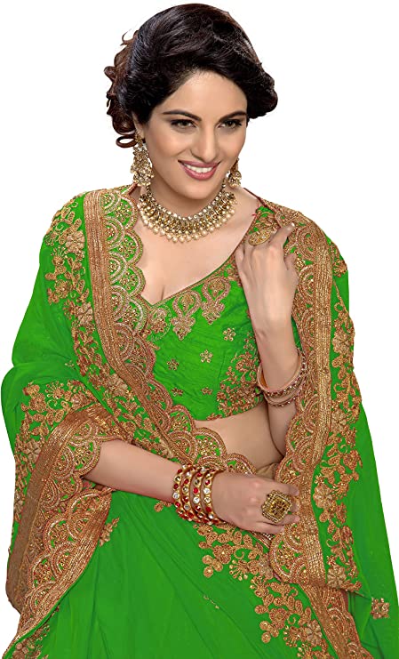 Ethnic Fashion Women's Silk Heavy Embroidery Work Saree with Blouse Piece (Parrot  Green)Indian/Pakistani Muslim Designer Dress| Alibaba.com