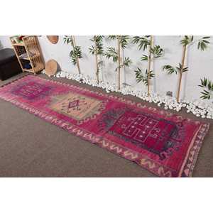 Turkish <b>Runner</b> Rug, 3x11.6 ft Vintage Rug, <b>Red</b> Herki Wool Rug - Product Image 2